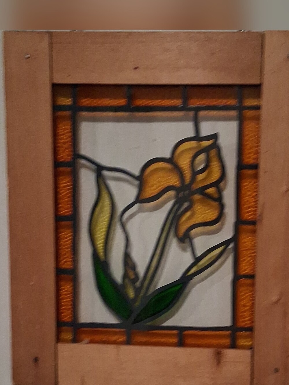 Stained Glass Floral Panel - Yellow and Green Home Art